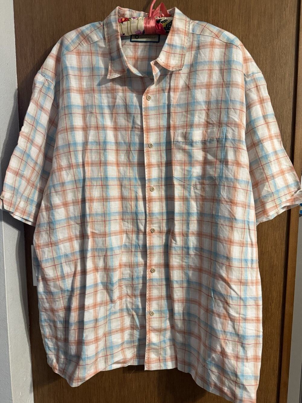 Havanera Mens XXL Linen blend short sleeve button down shirt summer lightweight